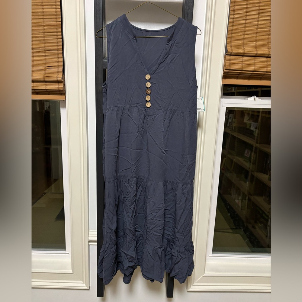 Button-Front Blue Gray Dress